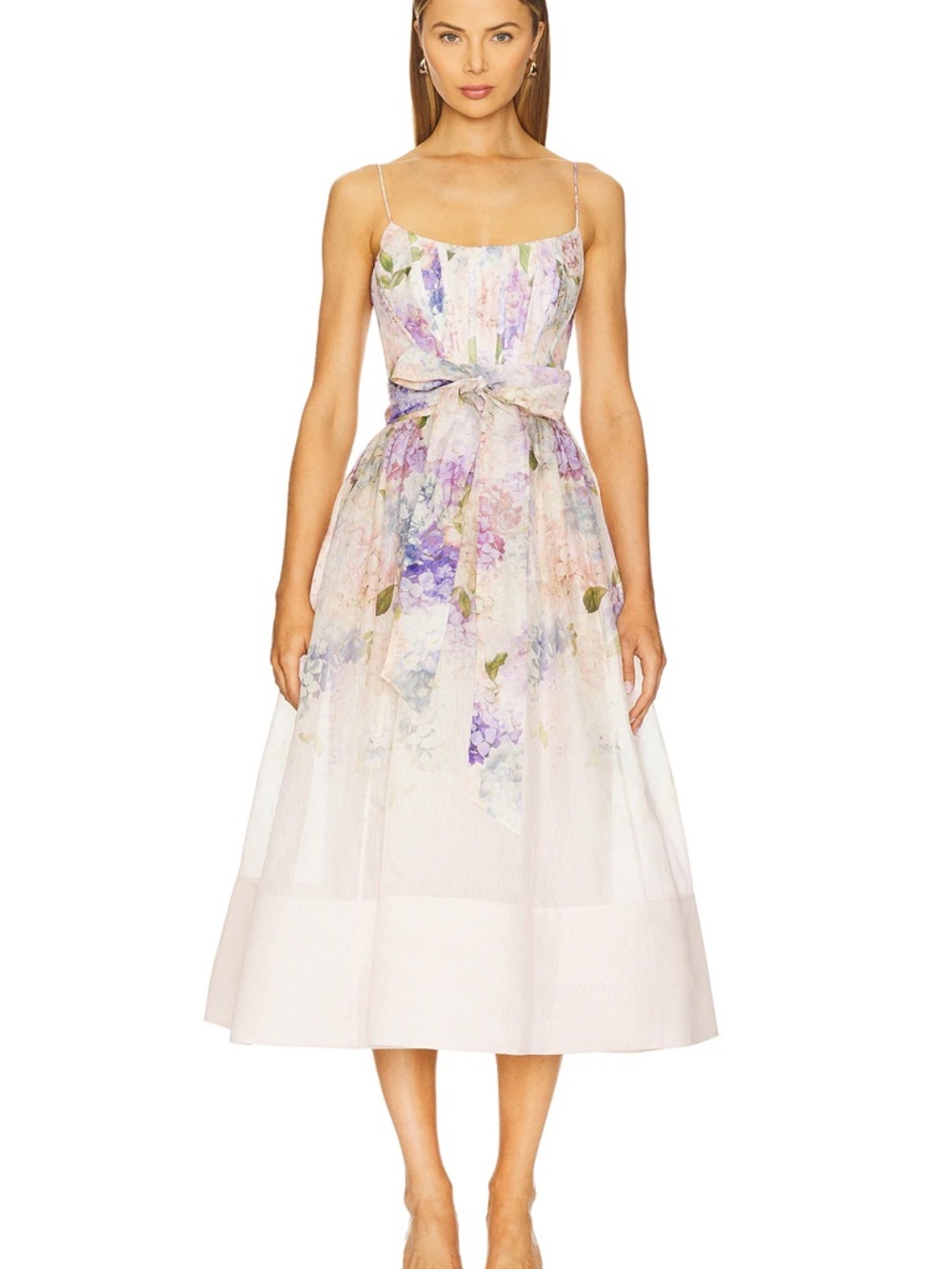 Zimmermann Pastel Floral Backless Midi Dress in Pink and Lavender linen size 2 - Picture 3 of 10